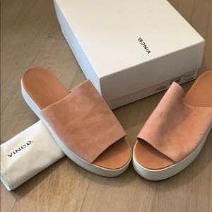 Vince blush platform suede slides